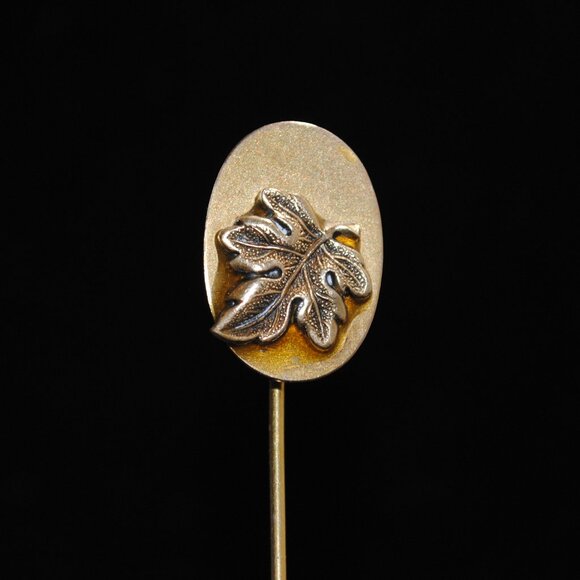 Antique F.M. Co. Stick Pin with Brass Leaf Detail - Picture 2 of 9